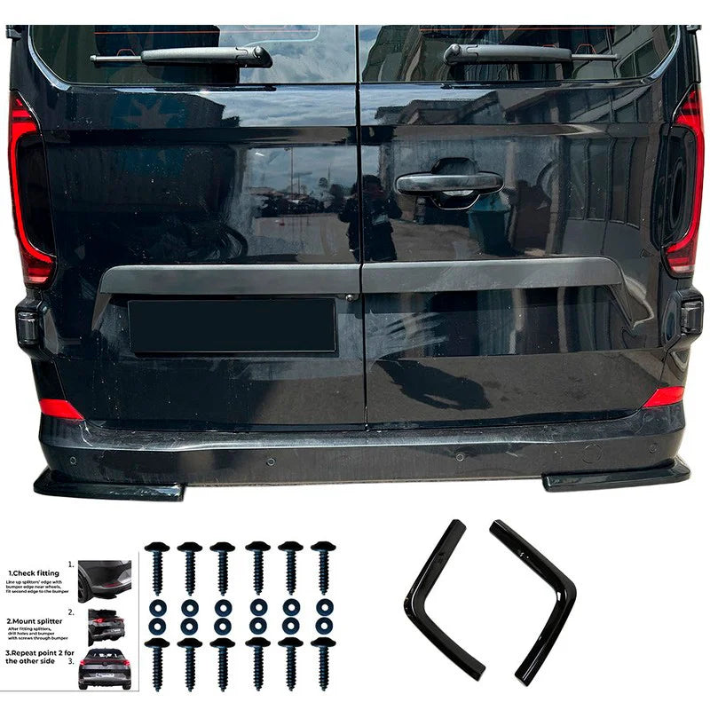 Achterbumperskirts (Hoeken) passend voor Volkswagen Transporter T7 2024- & Ford Transit Custom (V710) 2023- - Glanzend zwart