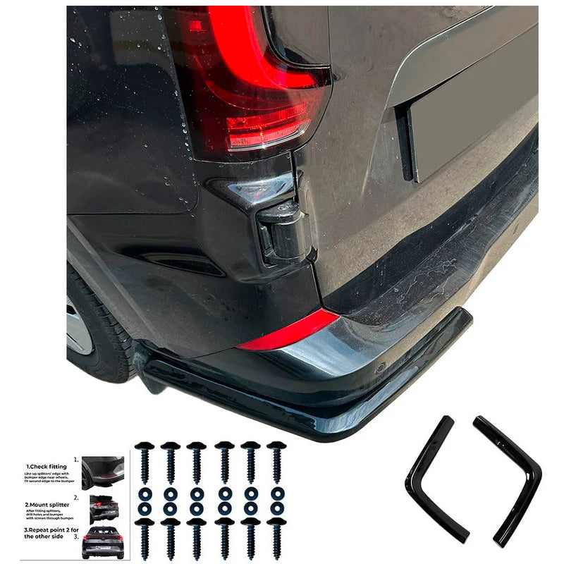 Achterbumperskirts (Hoeken) passend voor Volkswagen Transporter T7 2024- & Ford Transit Custom (V710) 2023- - Glanzend zwart