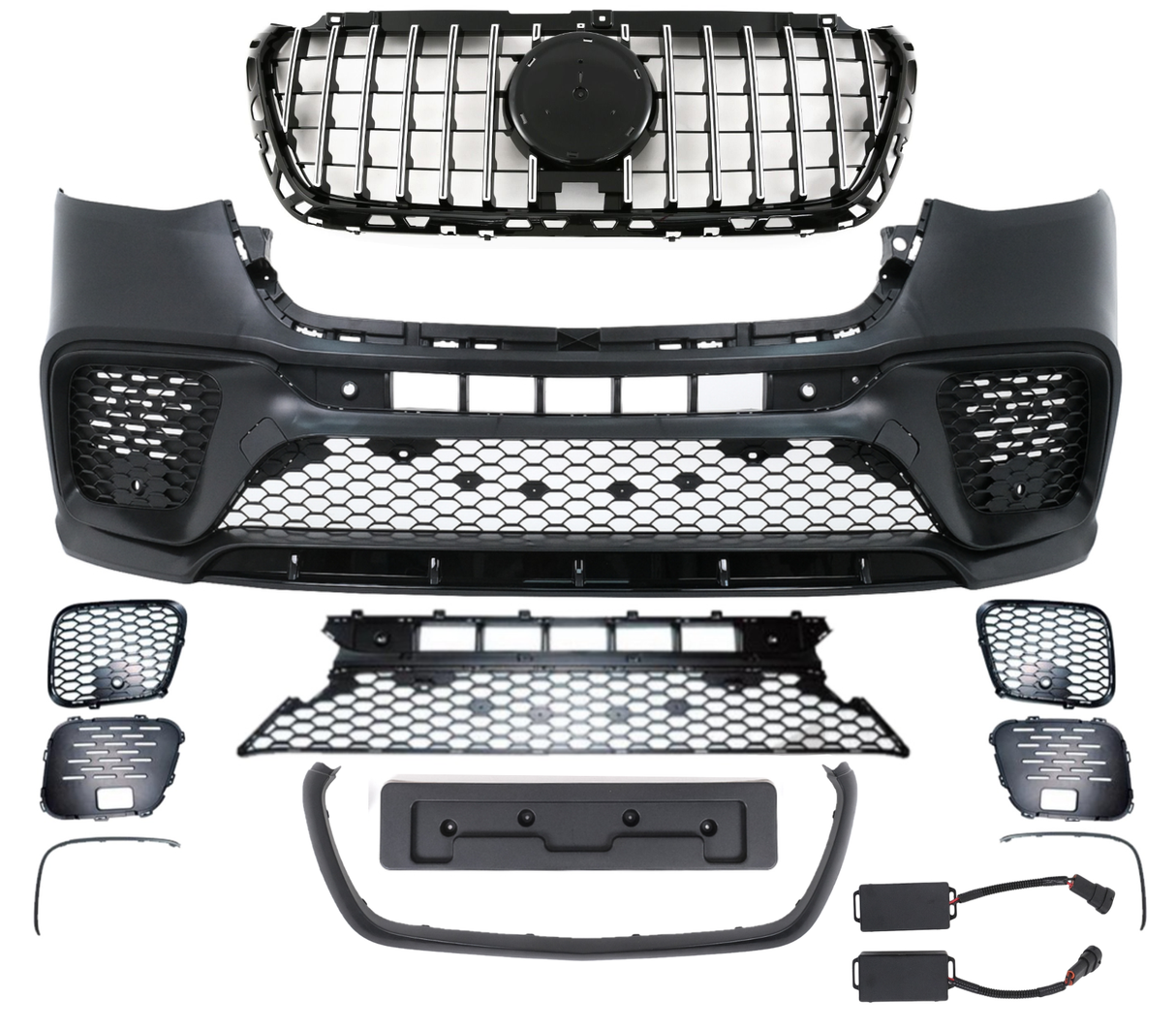 Voorbumper AMG-look - Mercedes-Benz Sprinter W907 (2018+) - Glanzend Zwarte Grill