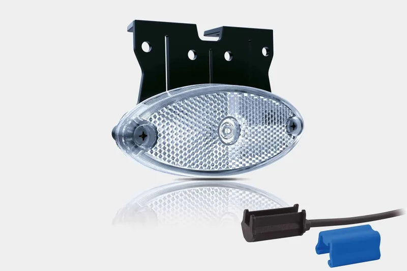 LED markeringslicht ovaal wit met steun | 12-24v | 0,75mm². connector | MV-5860W
