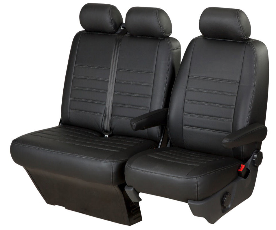 Pasvorm stoelhoezen Mercedes Sprinter 2018-heden (geschikt voor stoel en duobank in versie met standaard stoelen) - Kunstleer zwart