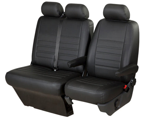 Pasvorm stoelhoezen Mercedes Sprinter 2018-heden (geschikt voor stoel en duobank in versie met standaard stoelen) - Kunstleer zwart